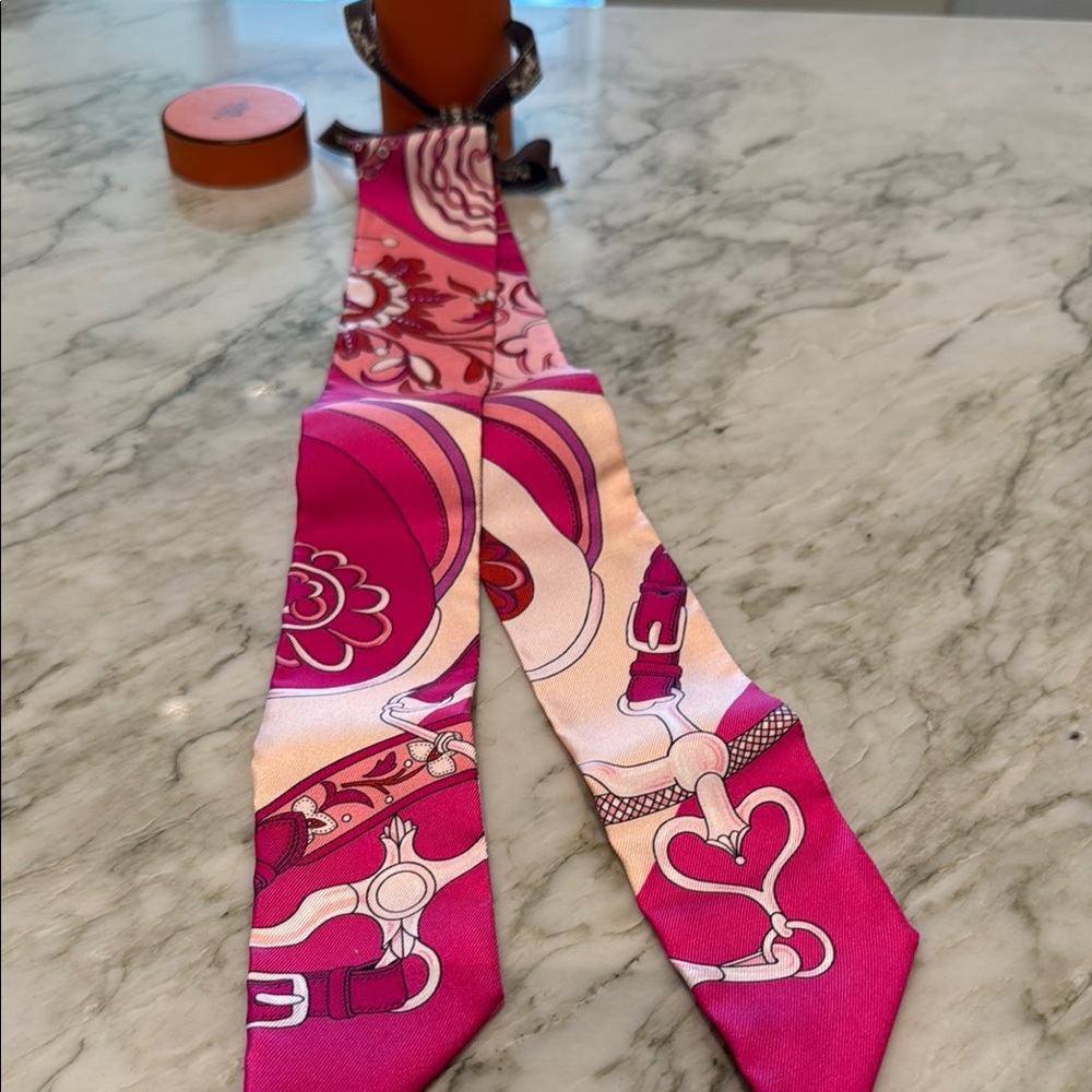 Hermes Pink and Cream Silk Scarf